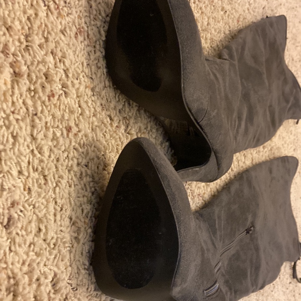 Gray suede over the knee boots - Picture 2 of 6
